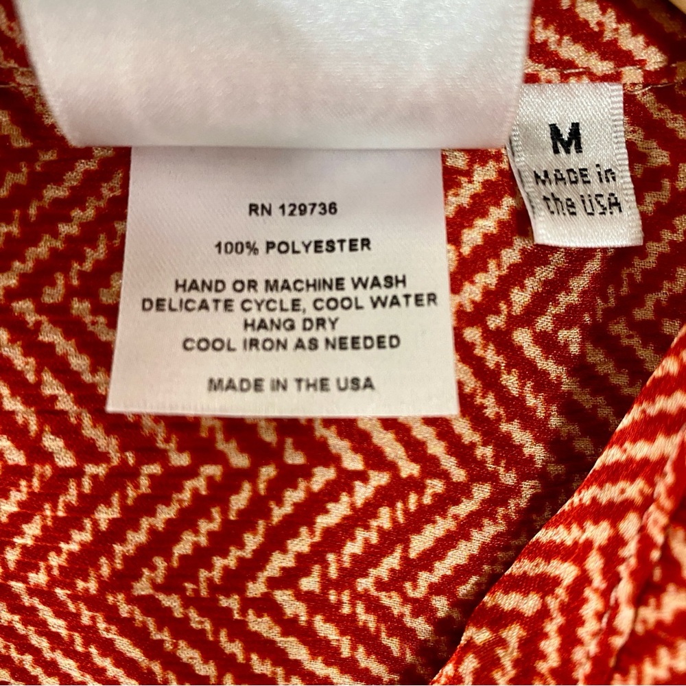 Finley "Mini Monica" Rust Herringbone Button Down Blouse Shirt Made in USA M - Picture 9 of 9